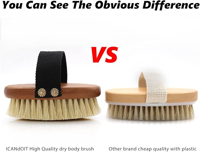 ICANdOIT Dry Brushing Body Brush-Stiff Sisal Bristles Dry Skin Brush,Exfoliating Massage Brush for Cellulite and Lymphatic,Improve Circulation,Stop Ingrown Hairs,Reduce Acne,Soften Skin