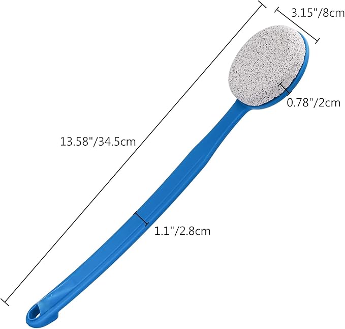 Pumice Stone for Feet with Long Handle 13.7", Hard Skin Callus Remover, Scrubber and Exfoliator for Dead Dry Skin, Softer & Smoother Feet, Pedicure Tool (Curved),Blue
