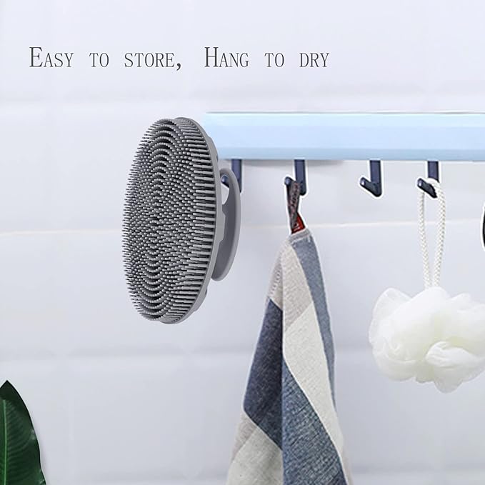 INNERNEED Food-Grade Soft Silicone Body Scrubber Shower Brush Handheld Cleansing Skin Brush, Gentle Exfoliating and Lather Well (Gray)