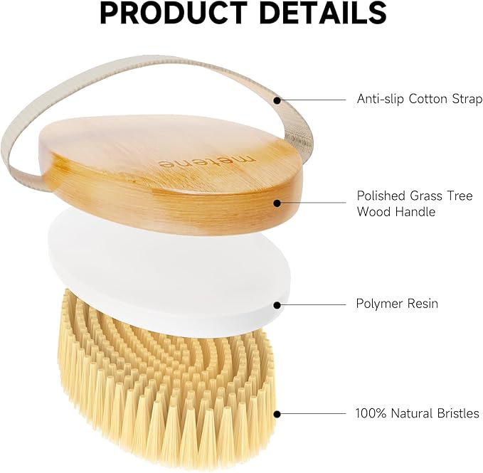 Metene Dry Brushing Body Brush, Exfoliating Body Scrubbers, Natural Bristles for Dry Skin, Improve Circulation, Stop Ingrown Hairs, Reduce Acne and Cellulite