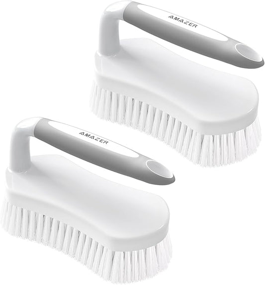 Amazer Scrub Brush for Cleaning Comfort Grip Shower Scrubber Flexible Stiff Bristles with Handle Heavy Duty Cleaner Brush for Tub Sink Carpet Floor - Pack of 2 (Grey+Grey)