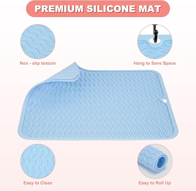 Oversize Silicone Heat Resistant Mat for Curling Irons, Hair Straighteners, Flat Irons and Hot Hair Styling Tools, Portable Wrap Pad Cover for Vanity, Travel, Salon(14.2" x 11.0")