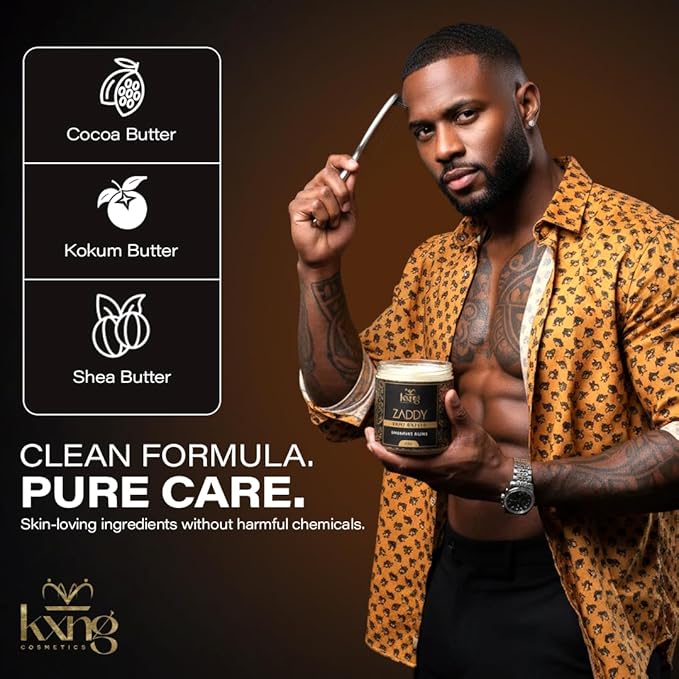 KXNG Cosmetics Organic Shea Body Butter Cream – 4oz | Mens Body Butter for Black Men & Women with Shea, Cocoa, Mango & Coconut Oil | Moisturizing Cream for Hands, Feet & Skin – Zaddy