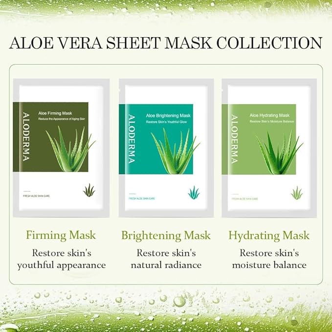 Aloderma Hydrating Sheet Face Masks with 87% Organic Aloe Vera - 5 pack Moisturizing Facial Masks with Hyaluronic Acid & Bergamot Oil for Nourished, Radiant Skin - Aloe Vera Natural Skincare