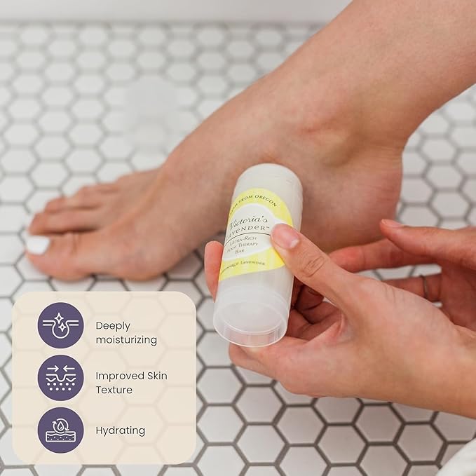 Victoria's Lavender Ultra Rich Foot Balm for Dry Cracked Feet – Heel Repair & Softener with Tea Tree Oil & Lavender – Dry Heels Treatment for Women & Men – Made in USA Foot Balm Stick - 2 Pack (2.5Oz)