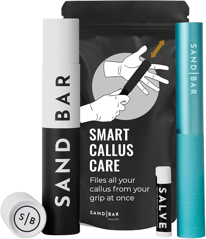 SandBar Callus Remover Tool, File for Hands, Durable Aluminum Tool Callus Shaver, Palm and Heel Dead Skin Removal, Includes Nourishing Salve, Ideal for Athletes, Climbers, and Gym Enthusiasts - Blue