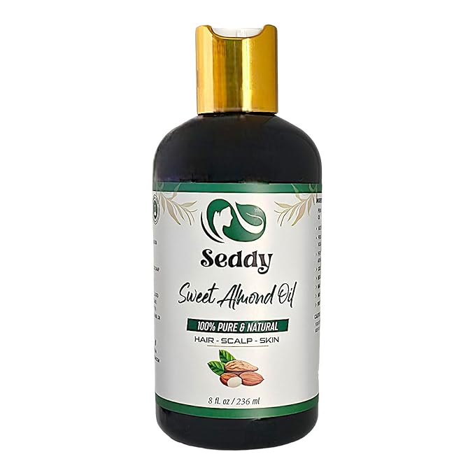 Seddy Sweet Almond Oil - 100% Pure & Natural Carrier Oil for Skin, Face, Hair, Soap Making, Essential Oils & Aromatherapy - Premium Moisturizer & Softener, Hexane-Free - 8 Fl. Oz