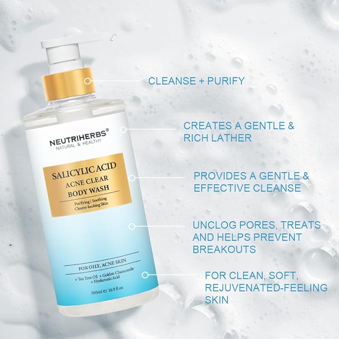 Neutriherbs Acne Body Wash, Anti Acne/Prone Skin Shower Gel For Women And Men, Daily Shower Soap With Salicylic Acid - Grapefruit Scent 16.9 Fl.Oz