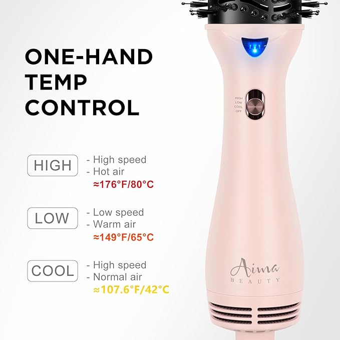 Hair Dryer Brush, Aima Beauty One Step Hair Dryer and Styler Volumizer with Negative Ion for Reducing Frizz and Static, Hair Styling Tools, Pink