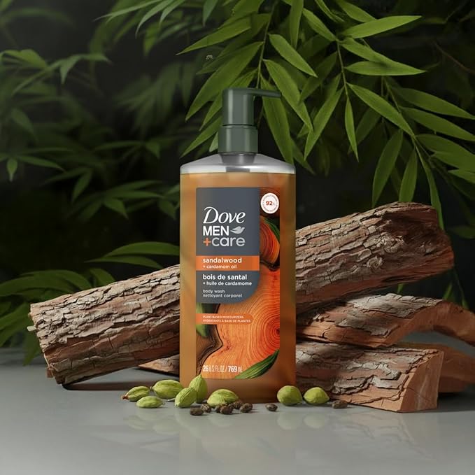 DOVE MEN + CARE Body Wash Sandalwood & Cardamom Oil Plant-Based Moisturizing Body Wash for Men, 26oz