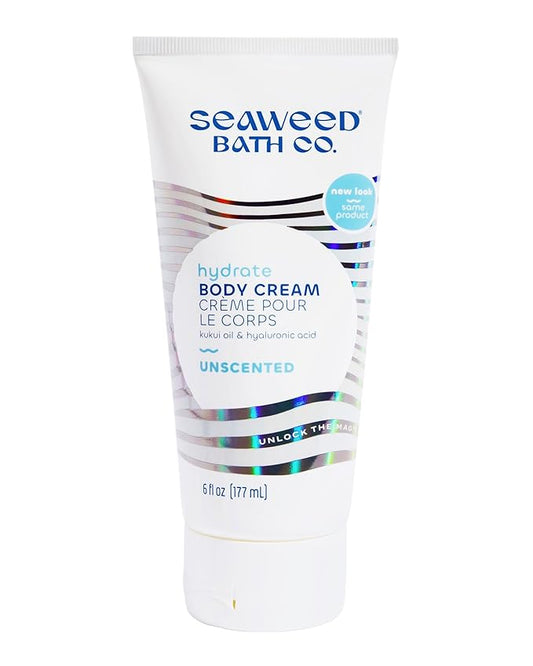 Seaweed Bath Co. Hydrate Body Cream - Unscented | Nourishing Moisturizer for Body and Hands | With Vitamin E, Hyaluronic Acid and Shea Butter For Dry Skin | 6 oz