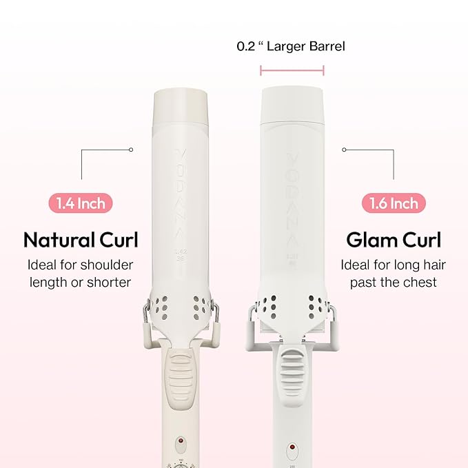 VODANA Professional GlamWave Ceramic Curling Iron, Long-Lasting Natural Curls, Instant Heat, Hair Curler, Curling Wand, Available in USA (1.4 inch, Ivory)