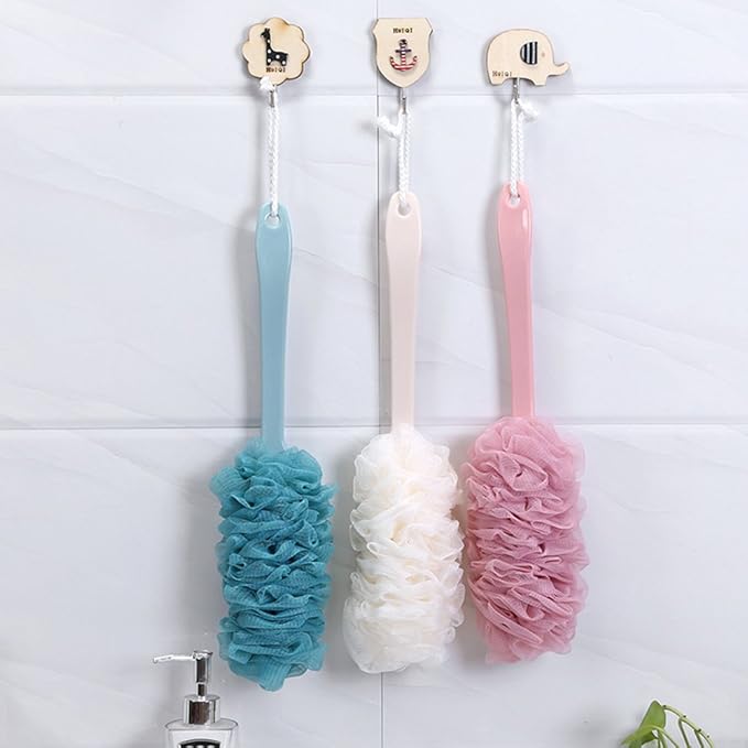 Back Scrubber for Shower, Loofah Long Handle Bath Body Brush, Soft Nylon Mesh Sponge On a Stick for Shower Men Women Kids Elderly, Exfoliating Scrub Cleaning Luffa for All Kinds of Skin(White)