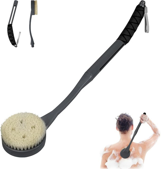 Back Brush Long Handle for Shower, 20.5” Bath Brush, Back Scrubber, Shower Body Brush with Curved Handle for Elderly Disabled, Limited Mobility, Frozen Shoulder,Men and Women