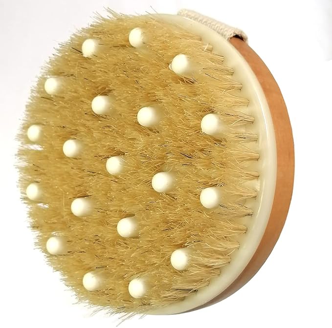 Dry Body Brush, Natural Bristle Bath Brush, Lymphatic Drainage, Exfoliate, Stimulate Blood Circulation, Remove Dead Skin Toxins and Cellulite