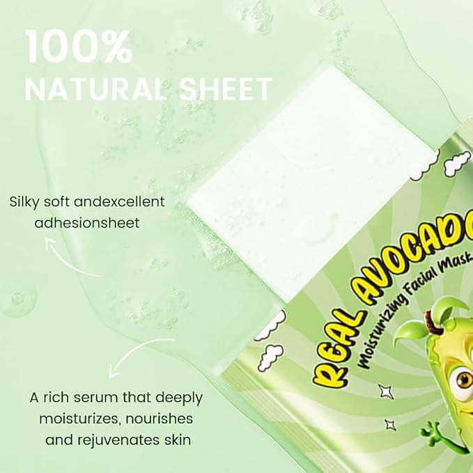 8 Pack Avocado Fruit Face Masks for Kids,Hydrating Spa Face Mask For Sensitive Skin,Moisturize,Soothing,Nourish for All Skin Types,Natural Spa Face Mask for Women Men Girls