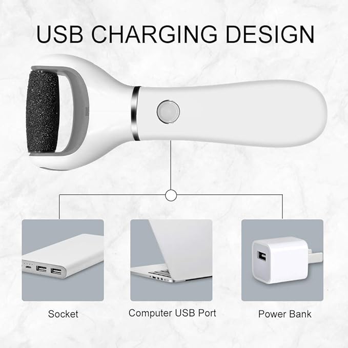 BOMPOW Electric Foot Scrubber Foot File Hard Skin Remover Pedicure Tools Electronic Callus kit for Cracked Heels and Dead Skin with 2 Roller Heads, White