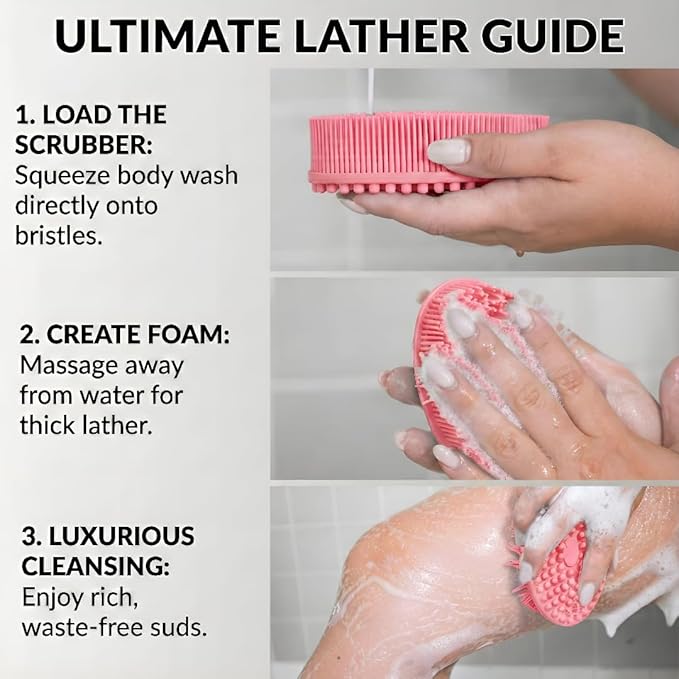 Silicone Body Scrubber, Exfoliating Loofah Alternative for Women Men, Soft Silicone Body Shower, 2 in 1 Bath and Shampoo Brush for Sensitive Skin, Back,Showering, Brush Exfoliator (Pink)