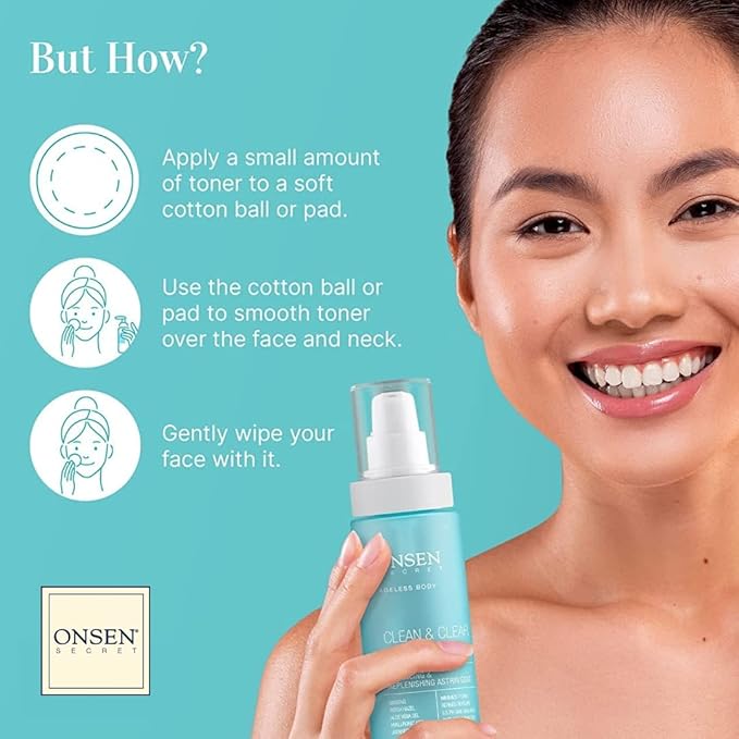 Onsen Secret Clean & Clear Face Toner - Balancing & Replenishing Astringent Daily Perfecting & Revitalizing Toner w/Witch Hazel, Aloe Vera, Green Tea, Alcohol-Free, Skin Care Toner for Face