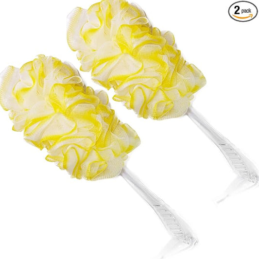 PPHAO Loofah on a Stick - Long Handle Bath Brush for Men & Women - Plastic Loofah - 2Pack - Yellow