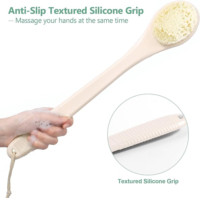 17-Inch Back Scrubber for Shower, Anti-Slip Exfoliating Body Brush for Bath, Gentle Back Brush for Shower for Men, and Women, Cleaning Skin for Smooth, Glowing Skin (Cream White)