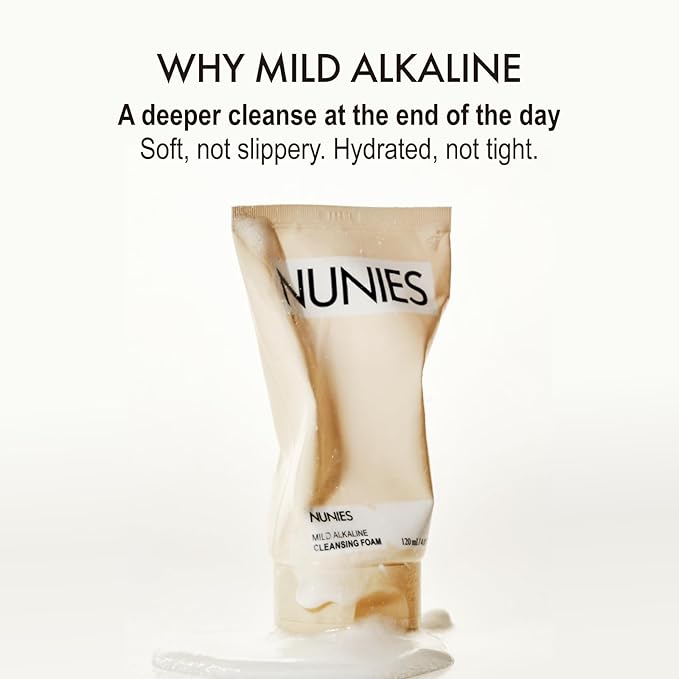 NUNIES Mild Alkaline Cleansing Foam – Daily Korean Face Wash for Sensitive Skin | Cream-to-Foam Lather | Deep Cleanser with Hyaluronic Acid & Ceramide | Fragrance-Free | 4.05 fl.oz. (120ml)
