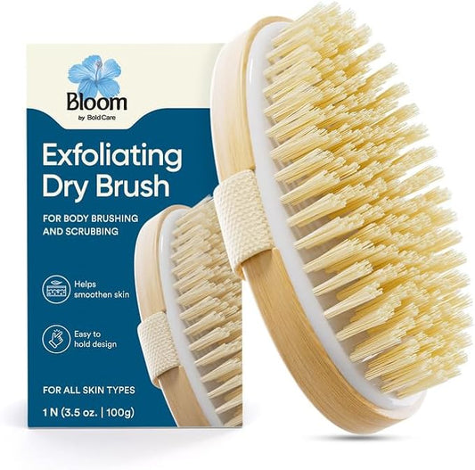 Bloom Exfoliating Oval Dry Bath Brush | 1 Unit | for Lymphatic Drainage & Cellulite Appearance | Sheds Dead Skin Cells & Prevents Ingrown Hair | Wooden Bath Brush with Natural Bristles