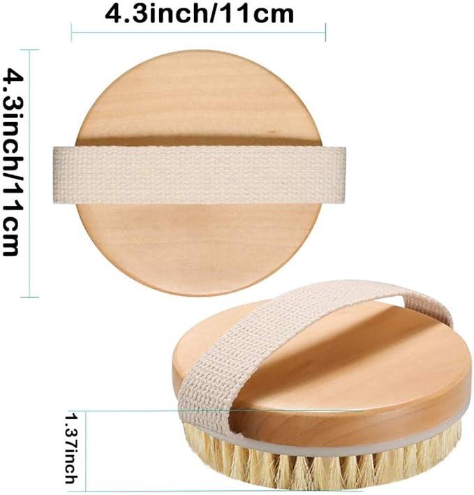Dry Body Brush, Natural Bristle Bath Brush, Lymphatic Drainage, Exfoliate, Stimulate Blood Circulation, Remove Dead Skin Toxins and Cellulite