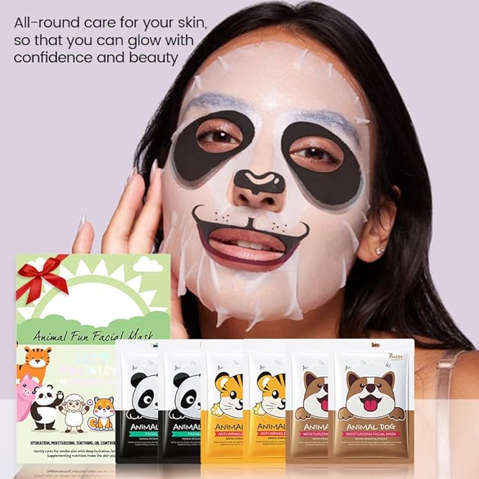 evpct 6 Pack Animal Face Masks Skincare,Spa Kit for Girls Kid Animal Facial Face Masks Skincare for Teens Kids Girls Spa Day Slumber Sleepover Birthday Party Favors Supplies Kit, Sheet Mask Beauty