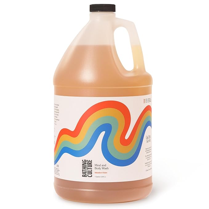 Bathing Culture, Organic Mind + Body Wash, Natural, Biodegradable, Sustainable, Vegan Personal Care, All Natural Organic Body Wash for Women and Men, 1 Gallon, Meadow Vision Scent, Holiday Gift Idea