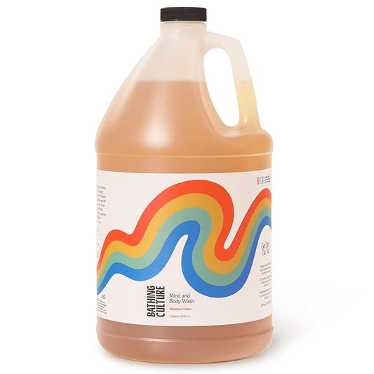 Bathing Culture, Organic Mind + Body Wash, Natural, Biodegradable, Sustainable, Vegan Personal Care, All Natural Organic Body Wash for Women and Men, 1 Gallon, Meadow Vision Scent, Holiday Gift Idea