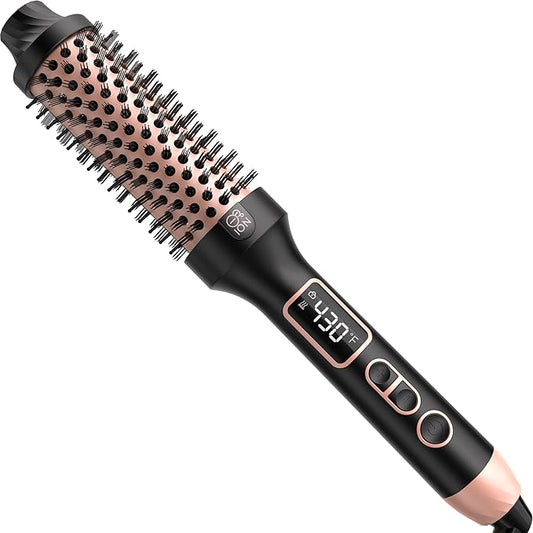 Nimmu Thermal Brush for Blowout Look, 1.5 inch Heated Round Brush, Curling Iron with 10 Temperature Control, Hot Styler Dual Voltage for Travel, Black Gold