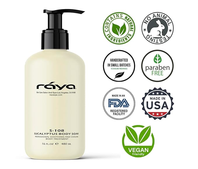 RAYA Eucalyptus Body Soak 16 oz (S-108) | Relaxing Treatment for the Feet, Hands, and Body | Soothing, Conditioning, and Calming | Made with Eucalyptus, Tea Tree, and Lavender Oils