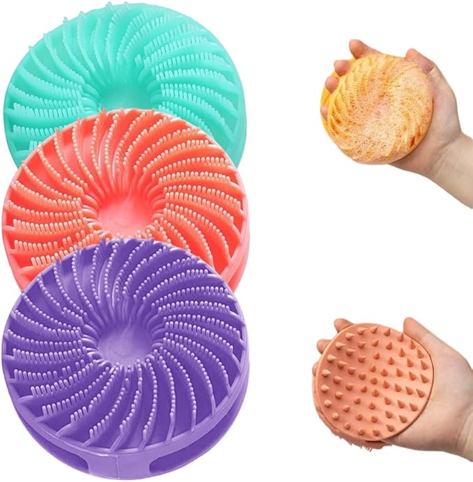 2 in 1 Silicone Body Scrubber & Scalp Scrubber, 2026 Upgrade Handheld Shower Scrubber for Body and Head, Cleansing Skin Brush Gentle Exfoliating and Stress Relax Hair Growth (3 Color)