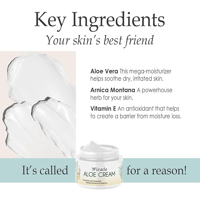 Deluvia Miracle Aloe Cream | Face & Body Moisturizer with Vitamin E & Organic Aloe Vera | Hydrating, Soothing for Dry Skin | Psoriasis, Eczema - 2 oz Compact Travel Size