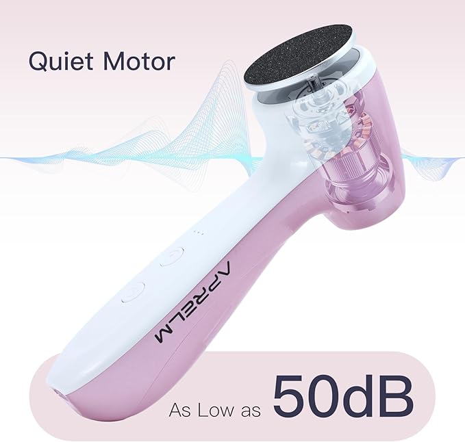 AprElm-E7 Rechargeable Electric Foot Callus Remover with 3-Sizes 120Pcs Sandpaper Discs, Professional 1000RPM 3-Speed Control Electric Foot File (Pink)