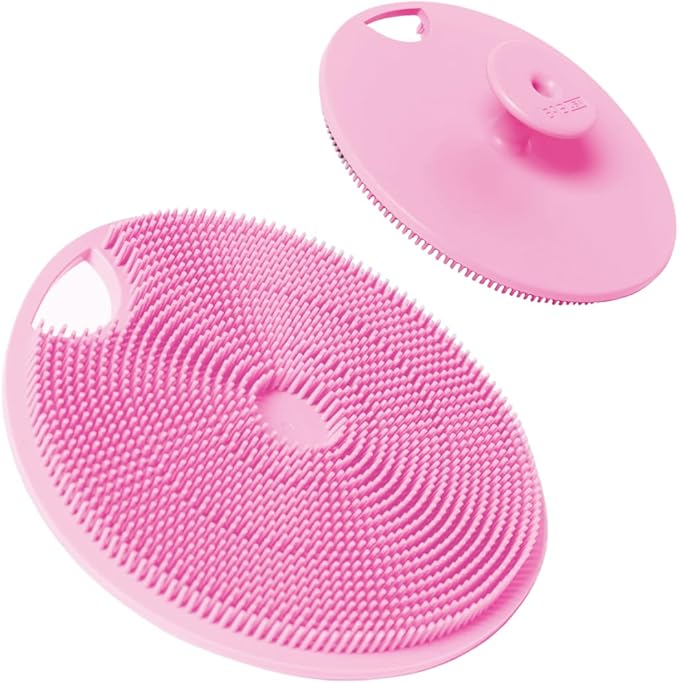Boie USA Body Scrubber with Handle - Hygienic, Exfoliating Loofah Alternative - Feels Like Silicone Scrubber Gentle on Sensitive Skin, Hypoallergenic, BPA & Latex-Free, Made in The USA (Pink)