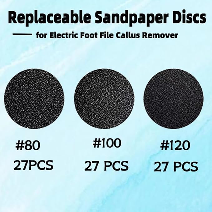 81 Replaceable Sandpaper Refill Discs 1.69" for Electric Foot File Callus Remover Hard Dry Dead Skin Removal (27 fine, 27 Medium and 27 coarse Grits)