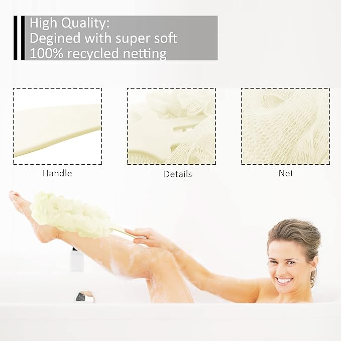 Back Scrubber for Shower, Long Handle Back Loofah Shower Brush, Bath Brush for Women Men, Soft Nylon Mesh Back Cleaner Washer, Loofah Sponge Exfoliating Body Scrubber for Skin Care