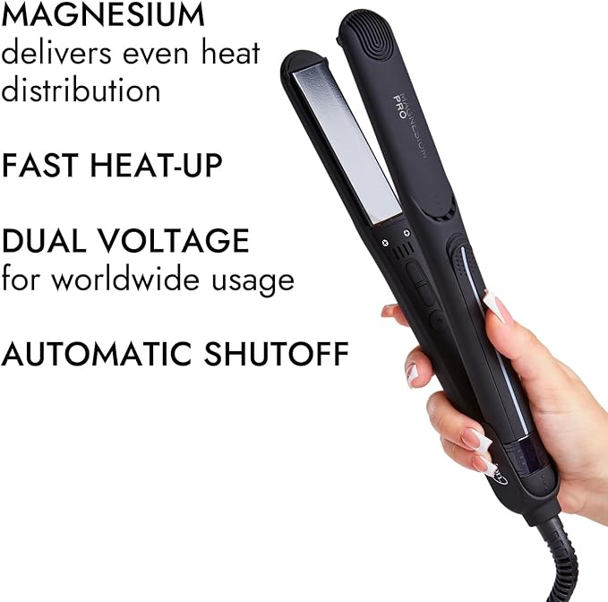 Ion Magnesium Flat Iron 1 Inch, Optimal Heat, Ceramic Tourmaline, Patented Korean Magnesium Technology