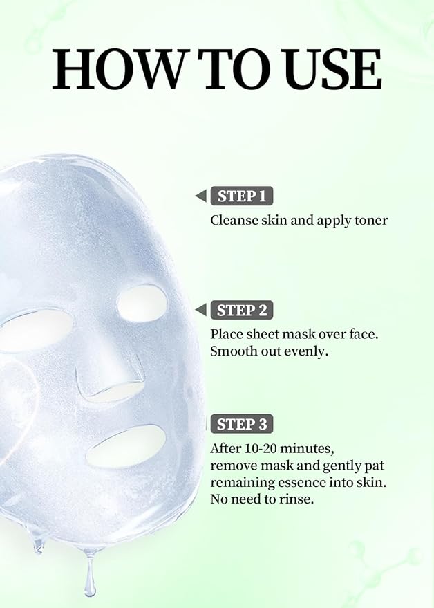 freemay Olive Cica Calming Ampoule Mask, Helps Support Skin Barrier & Calms Look of Redness, Vegan Sheet Mask for Sensitive Dry Acne-Prone Skin, 10 Sheets