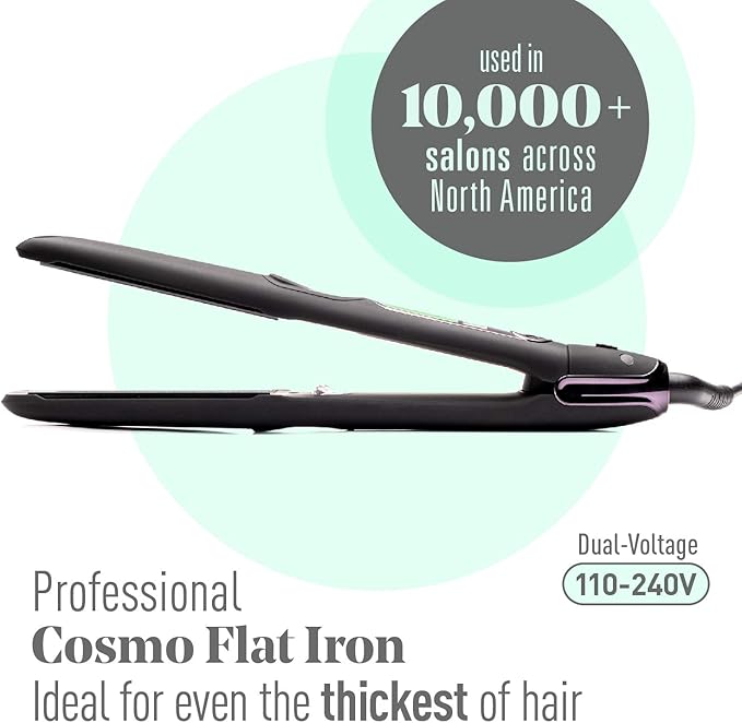 Professional Series Ultra-Smooth Cosmo Flat Iron for Thick Hair by MINT | Powerful Salon-Grade Single-Pass Ceramic Tourmaline Ionic Hair Straightener. Travel-Ready Dual Voltage