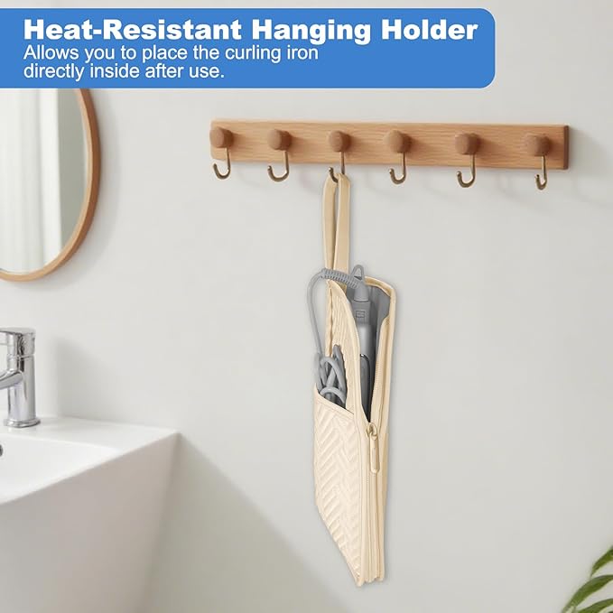 SITHON Hot Iron Holder & Mat, Heat Resistant Hair Tools Travel Bag Portable Hot Tools Organizer Cover Pouch for Curling Irons, Flat Irons, Hair Straightener and Styling Tools (Bag Only) (Beige)