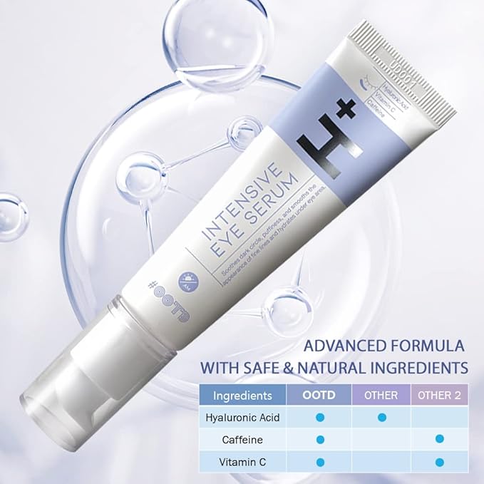 Korean Under Eye Serum for Dark Circles, Wrinkles and Puffy Eye Bags, Hydrating Firming Anti-Aging Treatment with Hyaluronic Acid Vitamin C Caffeine, Vegan Serum 30g