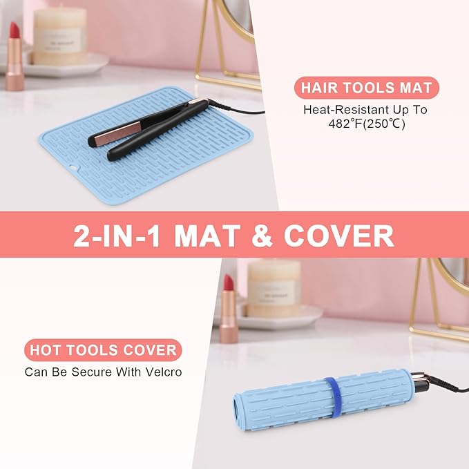 Oversize Silicone Heat Resistant Mat for Curling Irons, Flat Irons, Hair Straighteners and Hot Hair Styling Tools, Portable Hot Tools Cover Pad for Travel Vanity Salon(14.2" x 11.0")