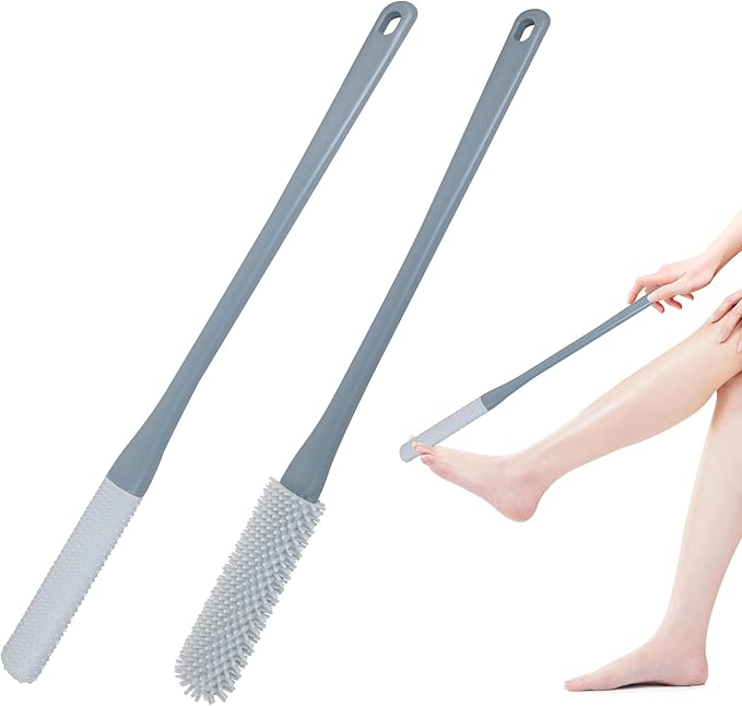 OWIIZI Toe Cleaning Brush 15.7" Foot Scrubber in Shower with Long Handle Silicone Gap Brush Between Toes Cleaner Soft Feet Care Scrub for Seniors,Elderly, Men and Women- 2Pack
