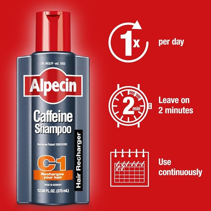 Alpecin C1 Caffeine Shampoo 12.68 fl oz (Pack of 2) I Hair Performance Enhancer I Promotes Natural Hair Growth and Thickness I Energizes Scalp