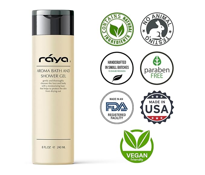 Raya Aroma Bath and Shower Gel 8 oz (108) | Gentle and Moisturizing Body Cleanser | Great for All Skin