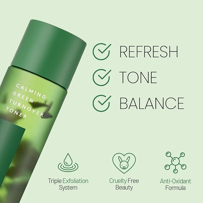 LAPALETTE Calming Green Turnover Toner | Green Tea | Hydrating & Moisturizing | Gentle Peeling with Natural Aha, Bha & PHA Ingredients | Red, Irritated Skin | Vegan | Korean Skincare 6.75fl.oz