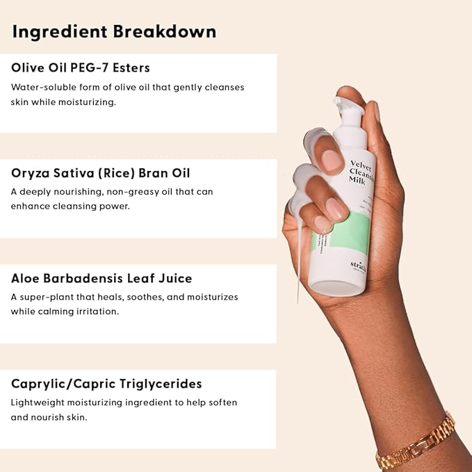 Stratia Velvet Cleansing Milk - Gentle Cream Face Cleanser, Moisturizing & Non-Foaming with Chamomile, Olive Oil & Aloe Vera, 16 Fl Oz